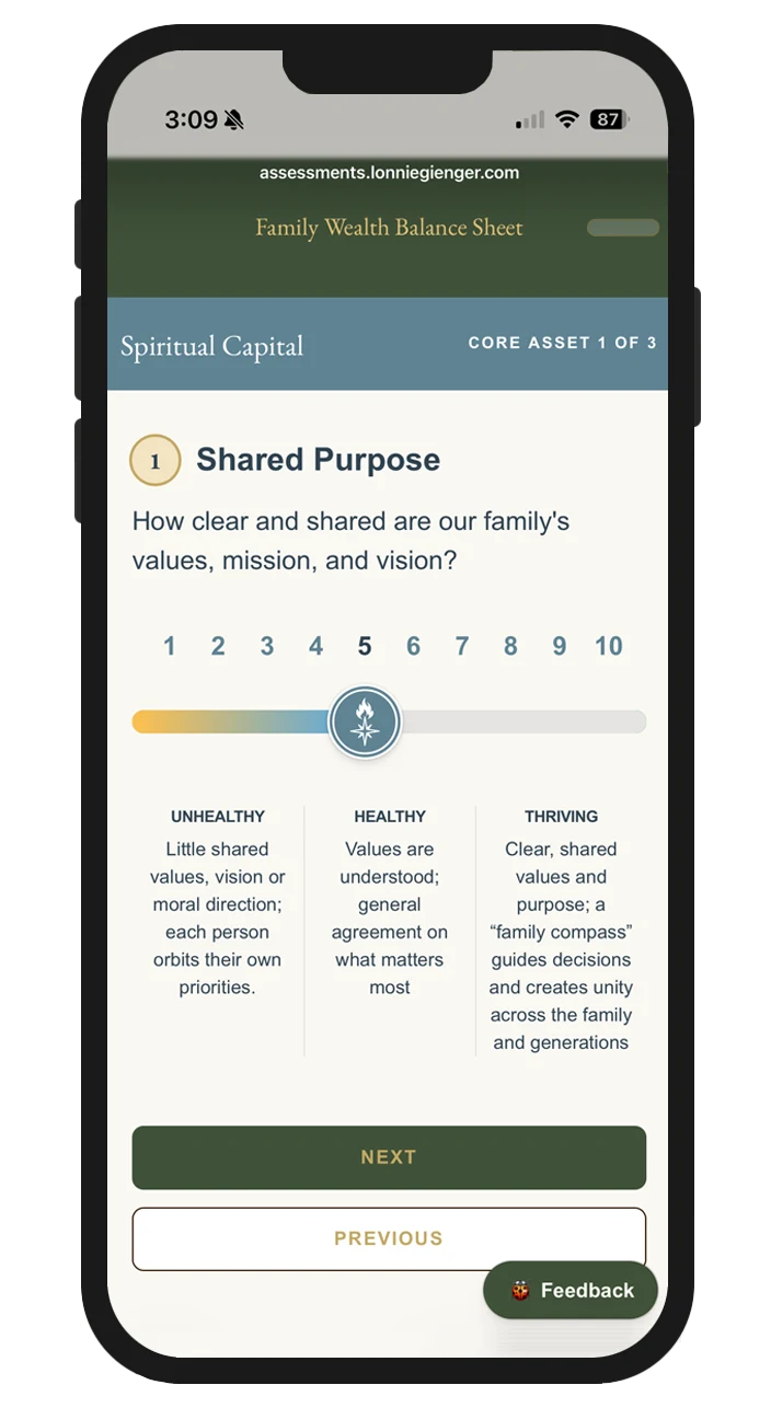 The Family Wealth Balance Sheet assessment, shown on a phone and a laptop